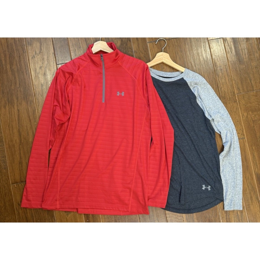 Lot of 2 Under Armour Quarter Zip All Season Baseball T-Shirt Medium‎ Loose Red
